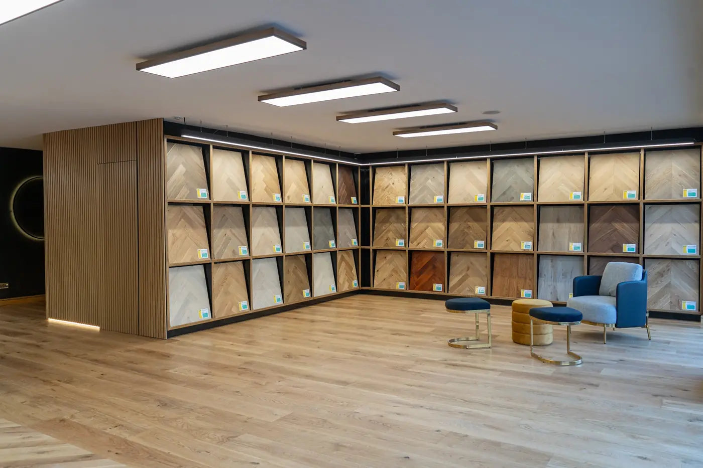 Flooring displays inside the Flooring Surgeons showroom