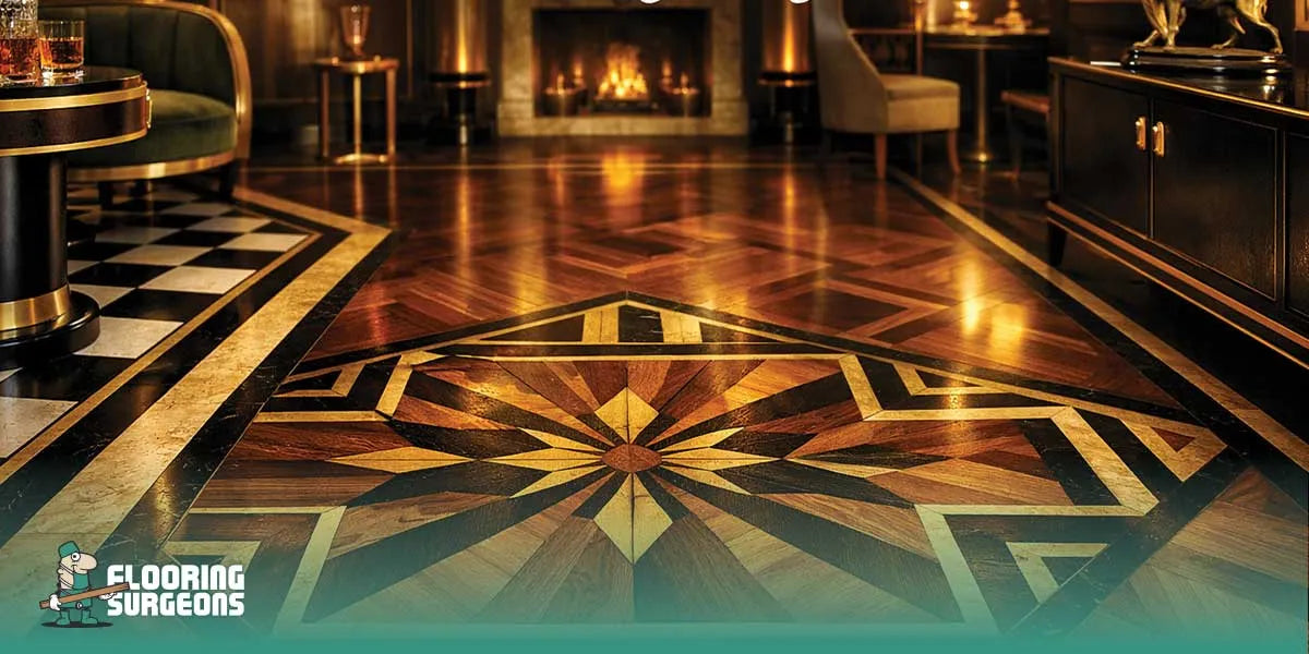 Opulent Art Deco interior with parquet floor