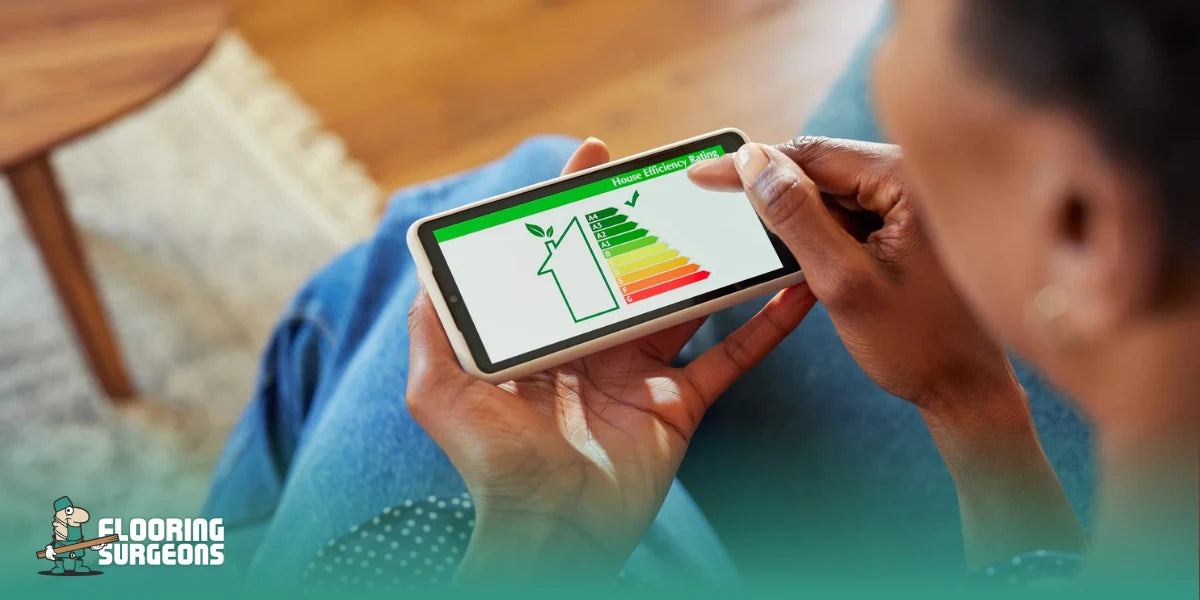Energy efficiency rating on a tablet highlighting how insulation and heating performance affect EPC results.