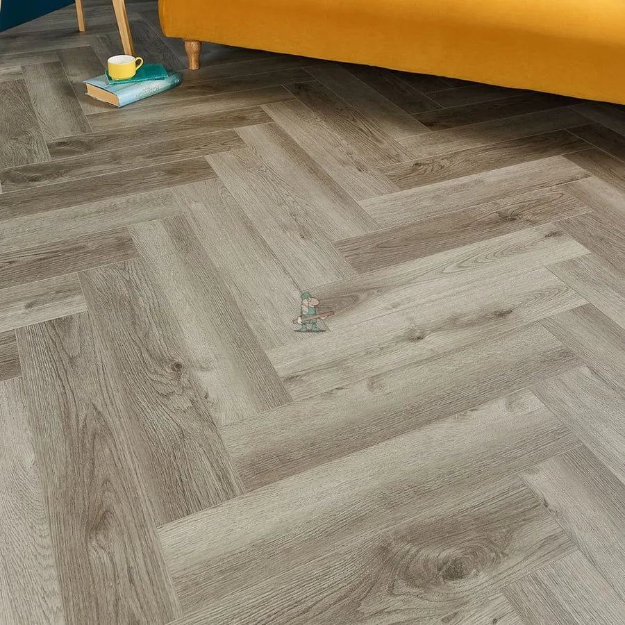 Feather Grey Oak Herringbone Click LVT – image 1