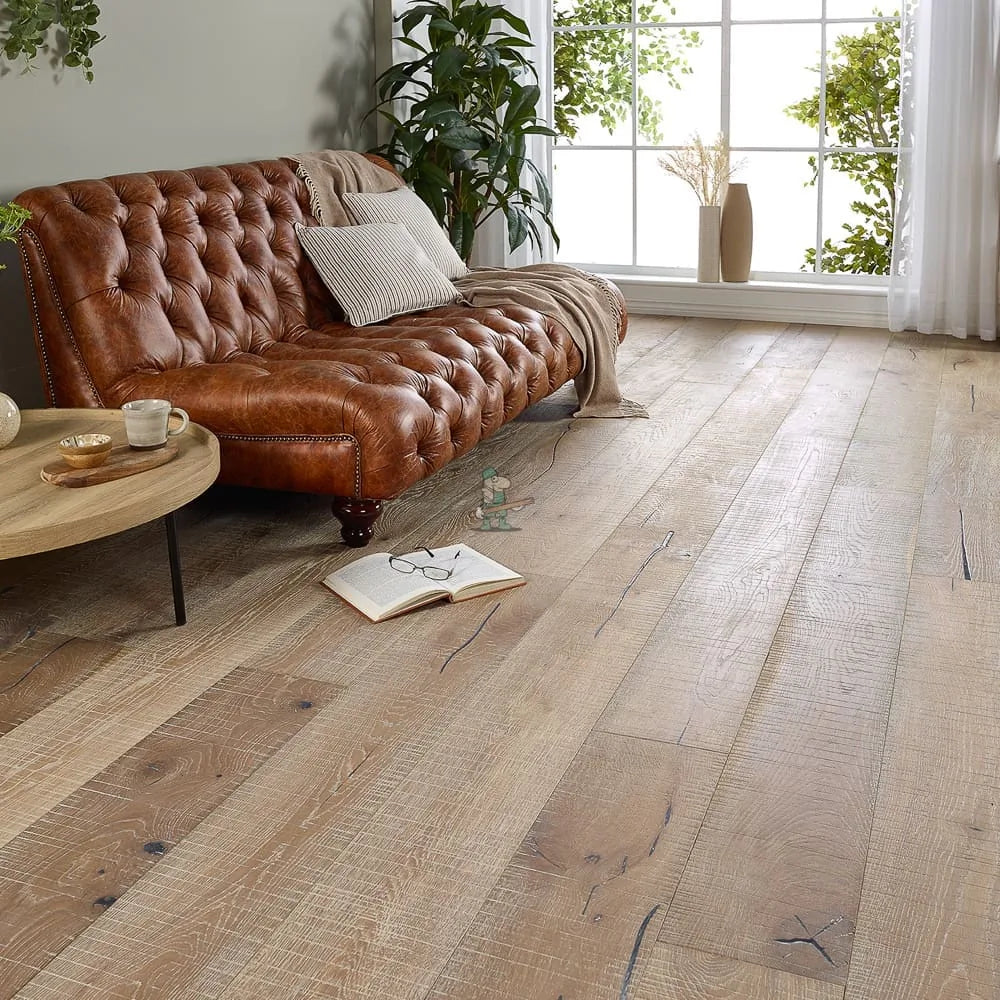 Weathered Oak Distressed Hand Sawn 220mm Engineered Plank – room setting
