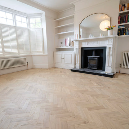 Fairlight Oak 80mm Engineered Herringbone – laid in a living room