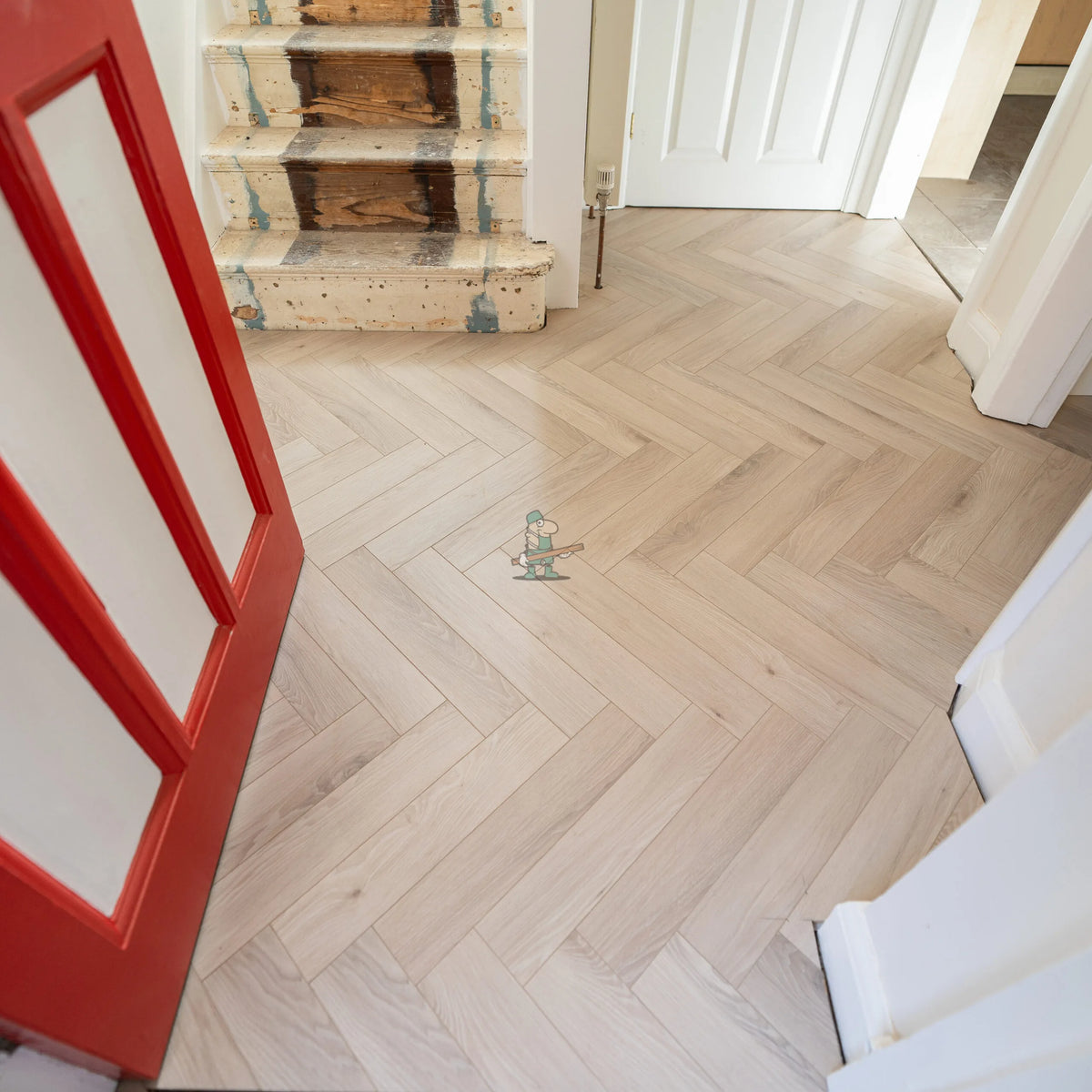 Glacier Oak Herringbone 12mm Laminate – fitted on a staircase (3)