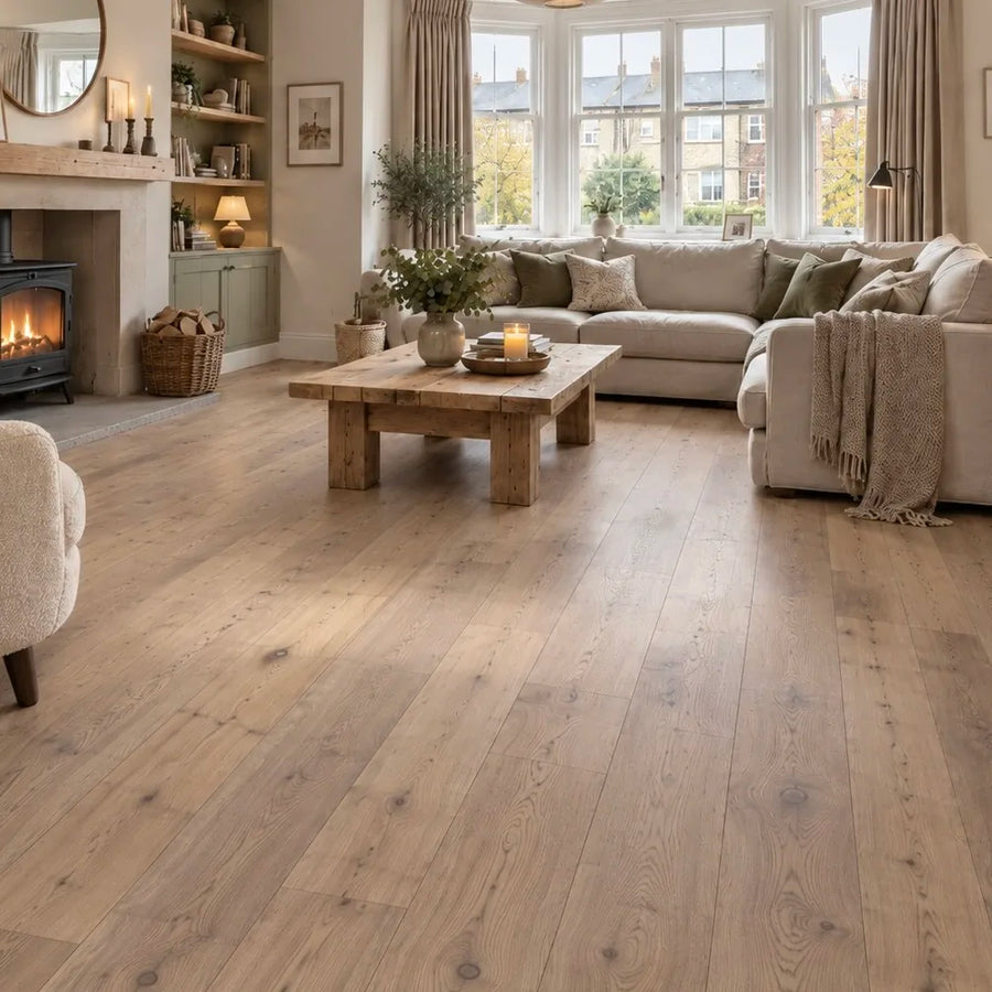 Oatfield Oak 190mm Engineered Plank – laid in a living room