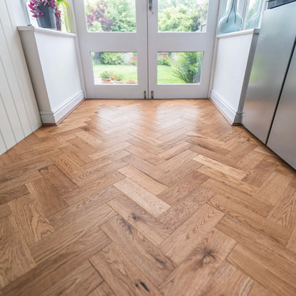 Golden Oak Hand Scraped 90mm Engineered Herringbone – image 1