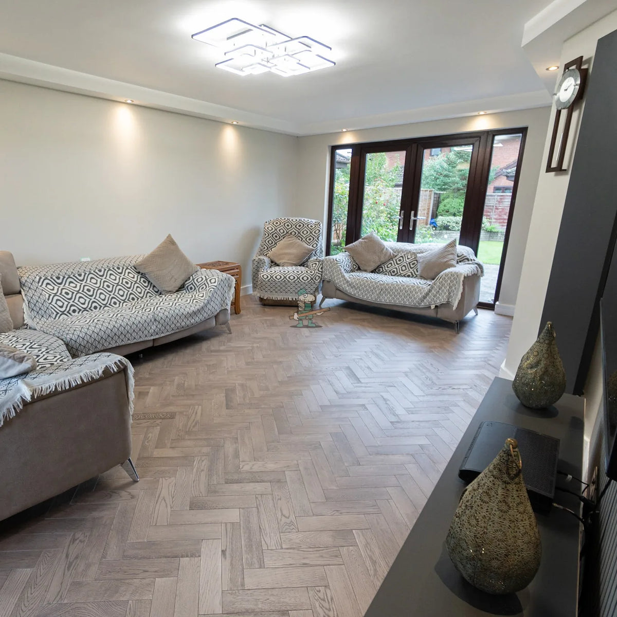 Sterling Silver Oak 80mm Engineered Herringbone – laid in a living room (2)