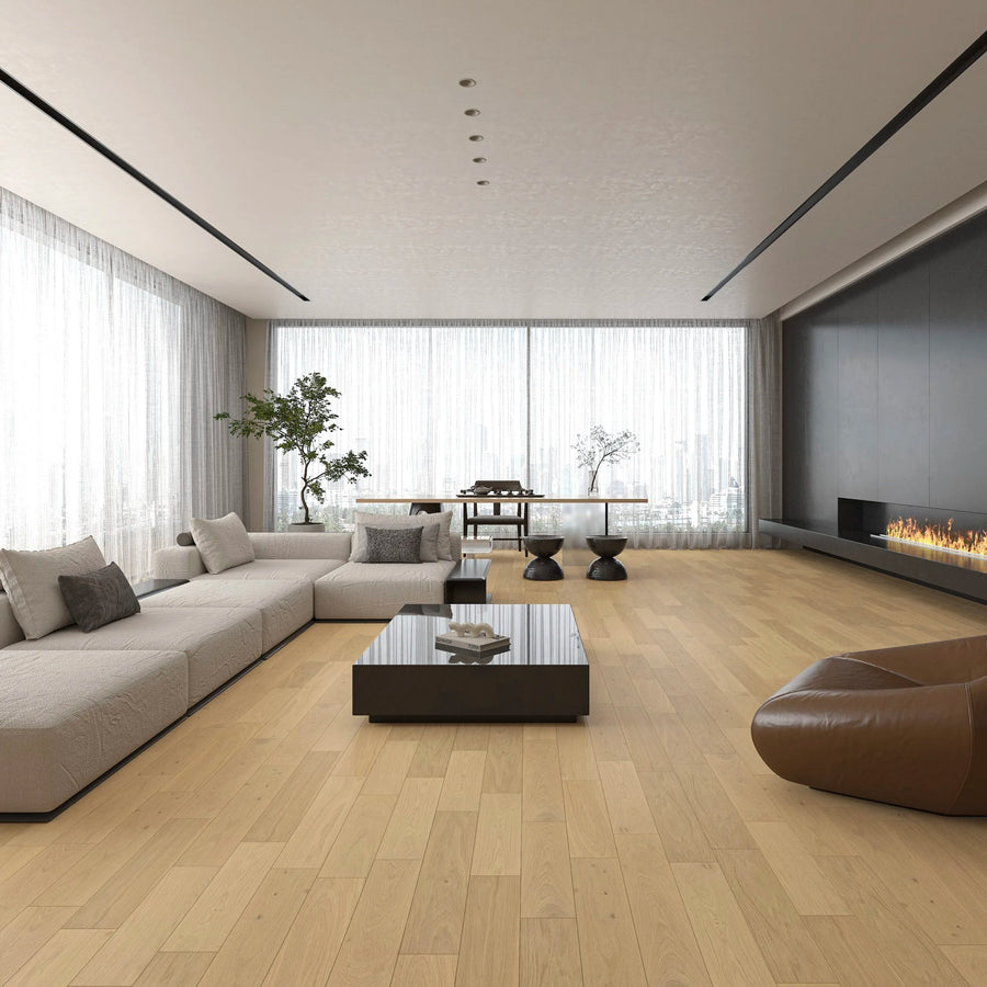 Soft Lacquered Oak 150mm Engineered Plank – laid in a living room