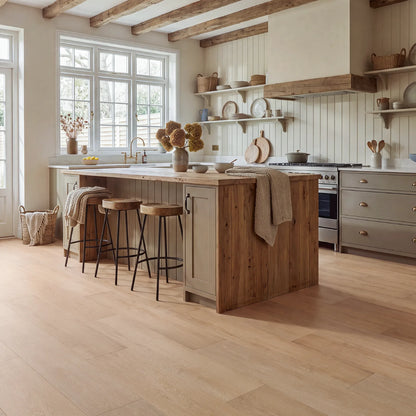 Cashmere Oak Glue Down LVT – laid in a kitchen