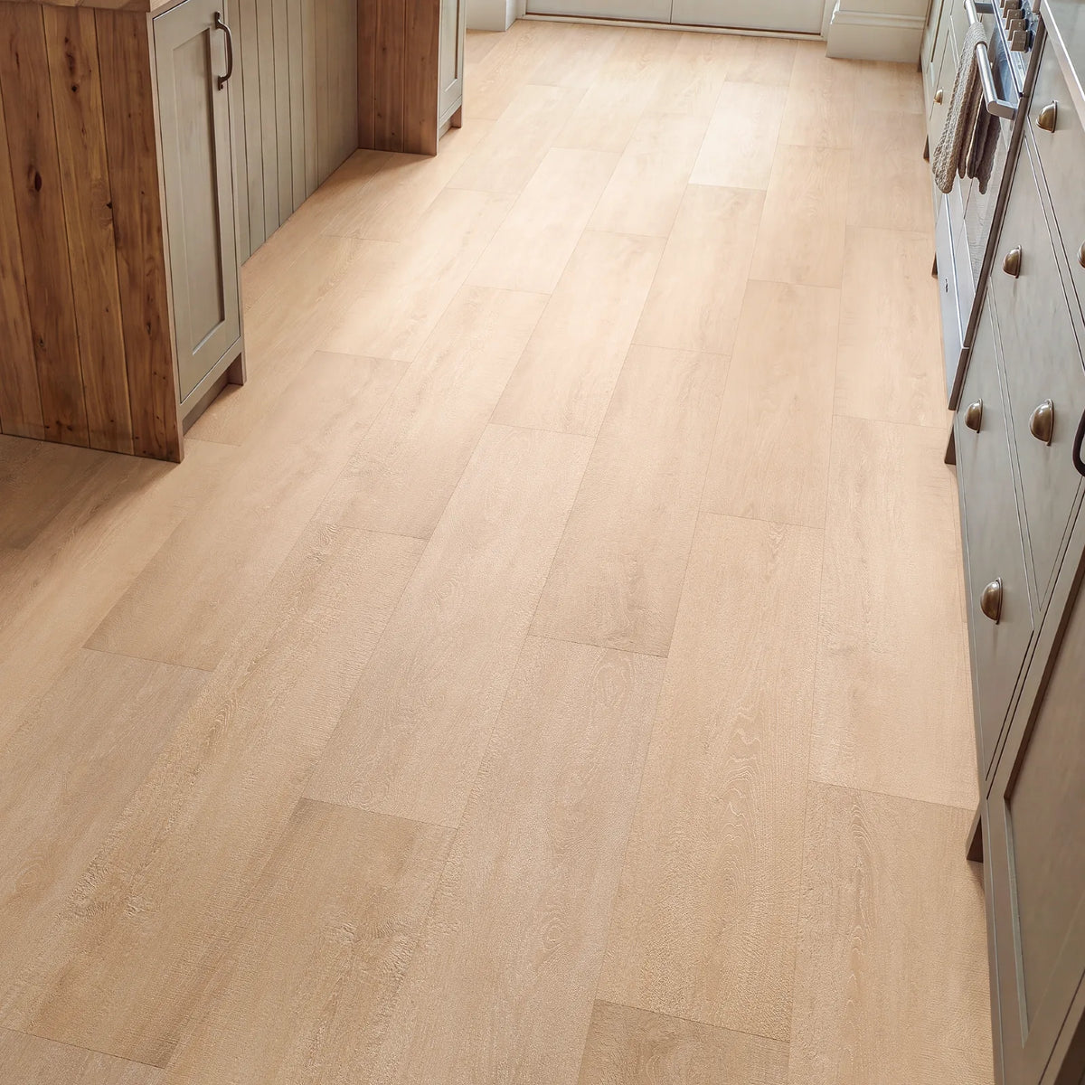 Cashmere Oak Glue Down LVT – laid in a kitchen (2)