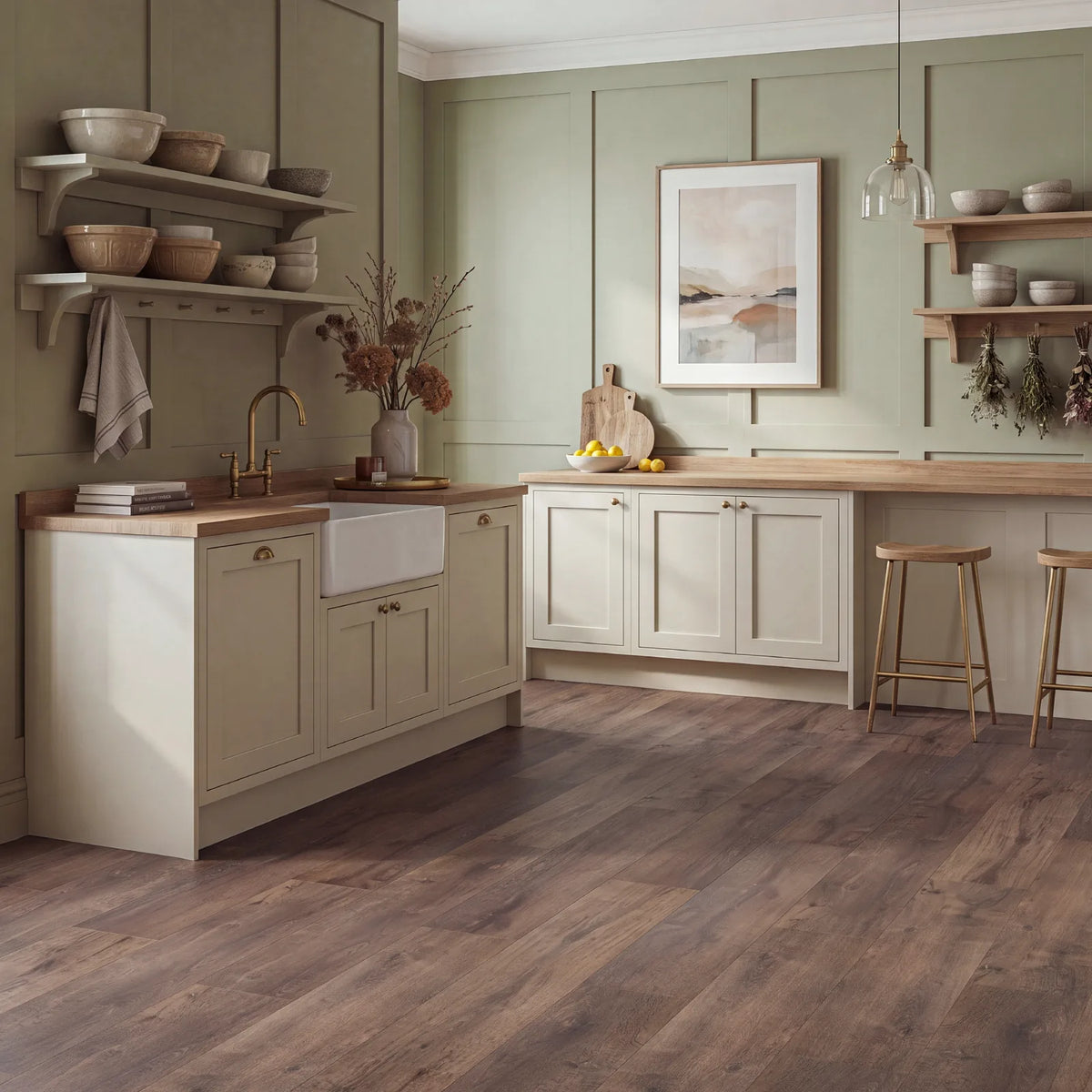 Cocoa Oak Glue Down LVT – laid in a kitchen