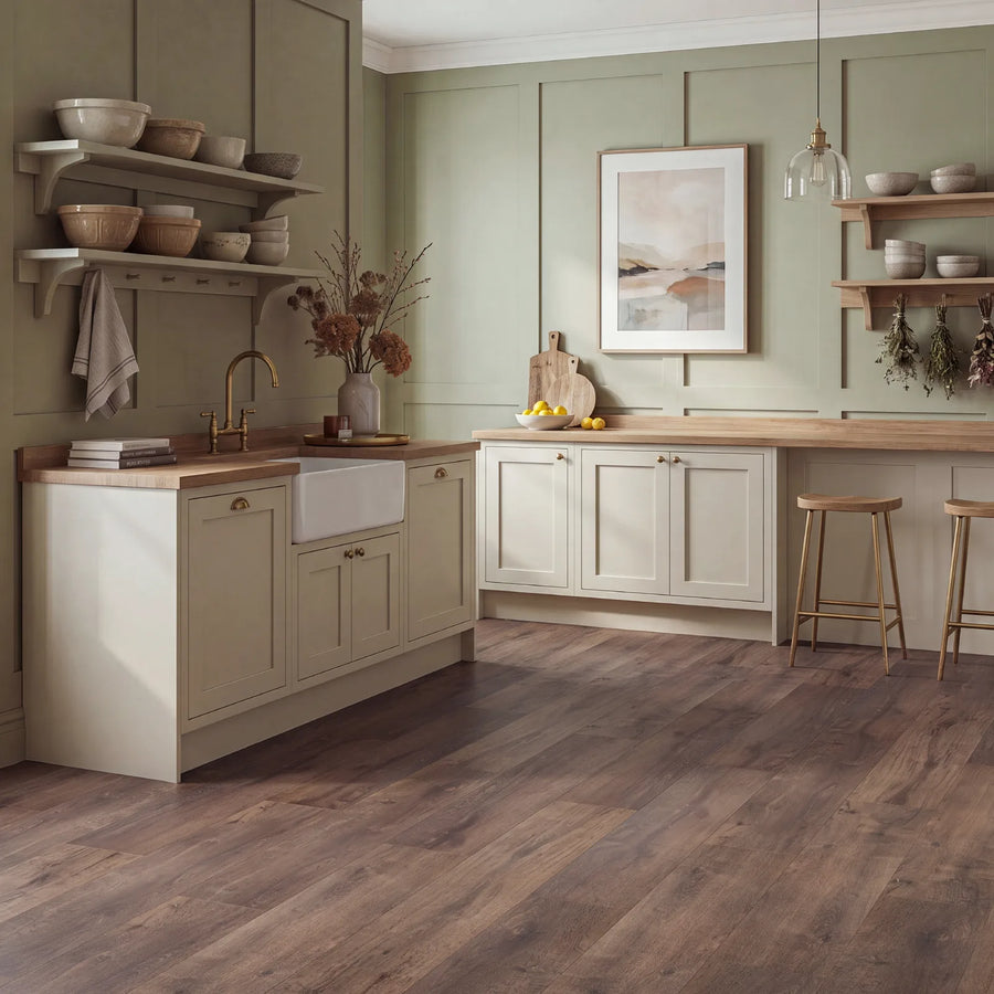 Cocoa Oak Glue Down LVT – laid in a kitchen