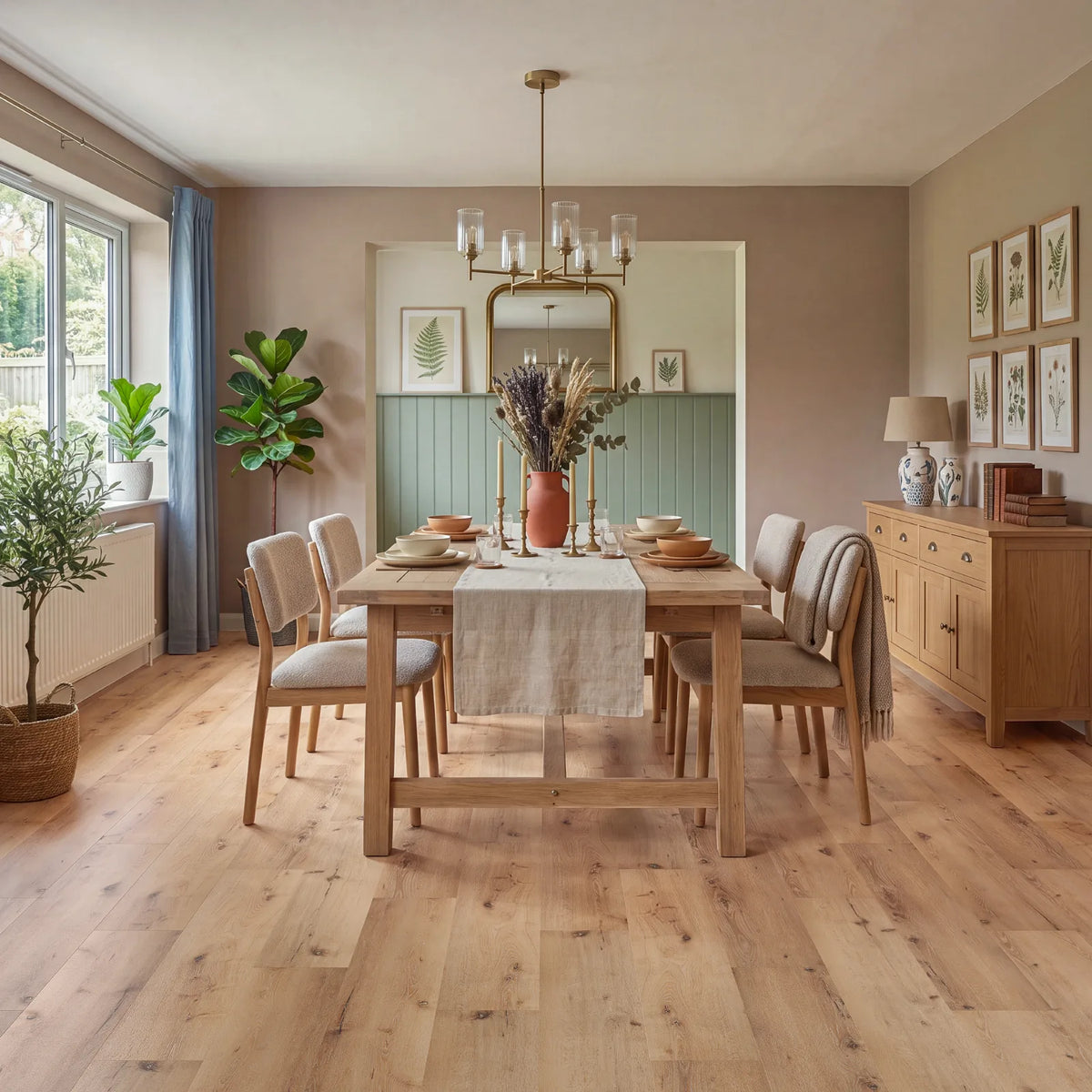 Rustic Honey Oak Glue Down LVT – laid in a dining room