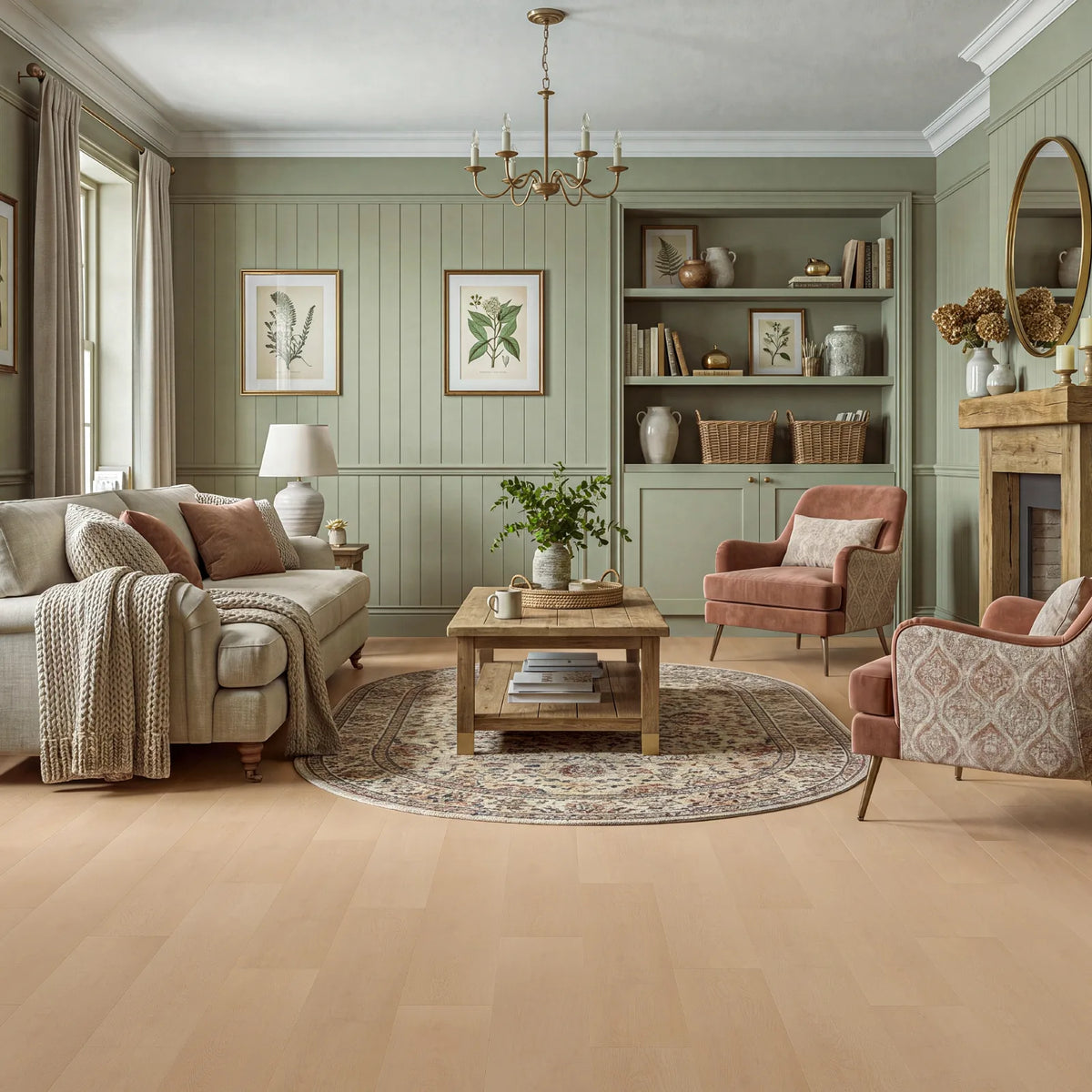 Cream Oak Glue Down LVT – laid in a living room