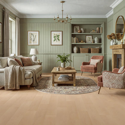 Cream Oak Glue Down LVT – laid in a living room