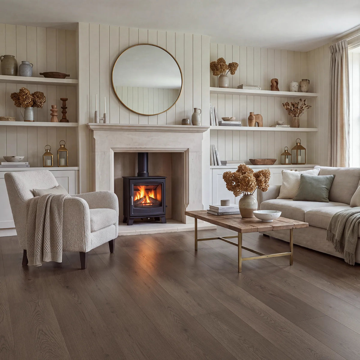 Driftwood Oak Glue Down LVT – laid in a living room