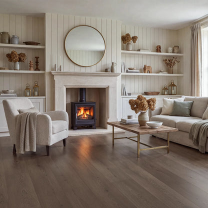 Driftwood Oak Glue Down LVT – laid in a living room