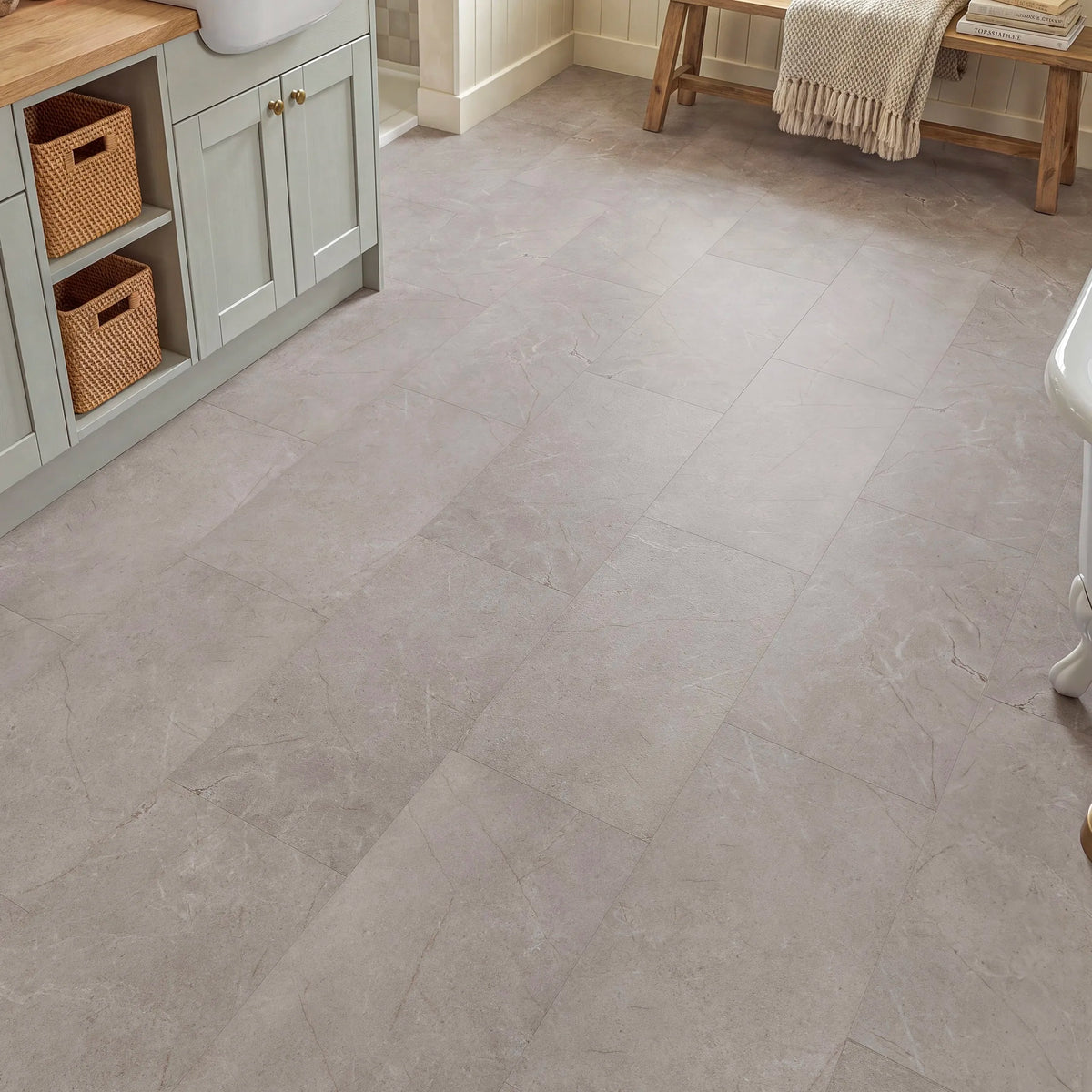 Graphite Tile Effect Glue Down LVT – laid in a bathroom (2)