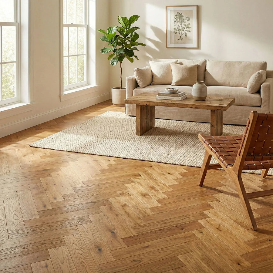 Golden Wheat Oak 90mm Engineered Herringbone – image 1