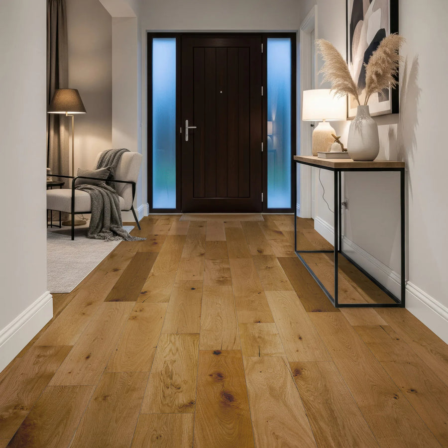Rustic Natural Oak 220mm Engineered Plank – laid in a living room