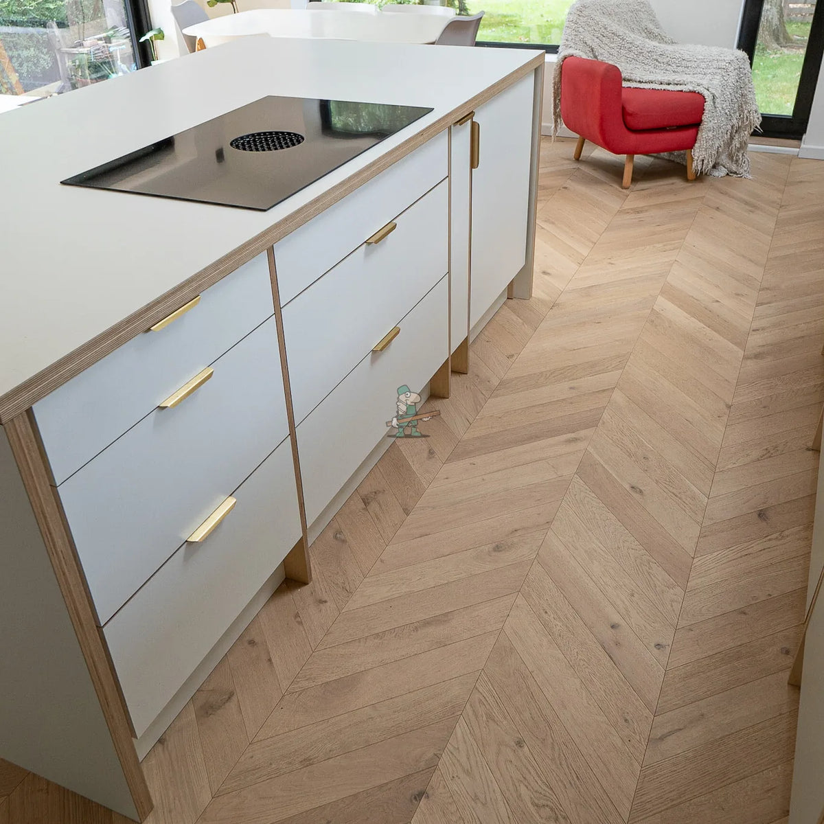 Cotton Invisible Oak 90mm Engineered Chevron – laid in a kitchen (2)