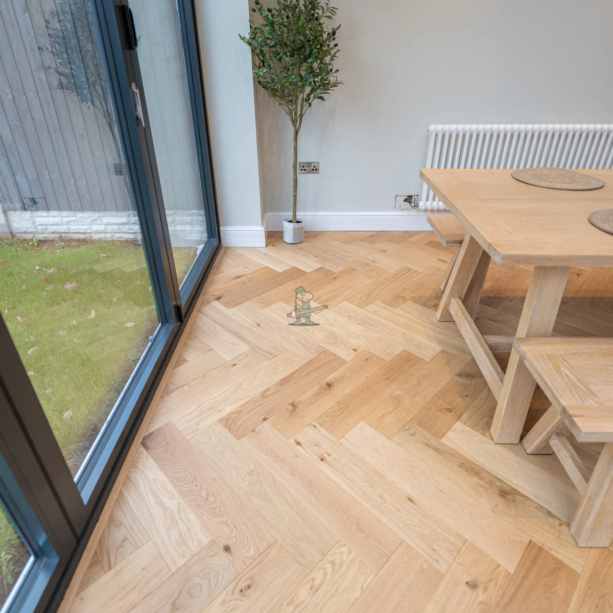 Natural Oak 125mm Engineered Herringbone – laid in a dining room (3)