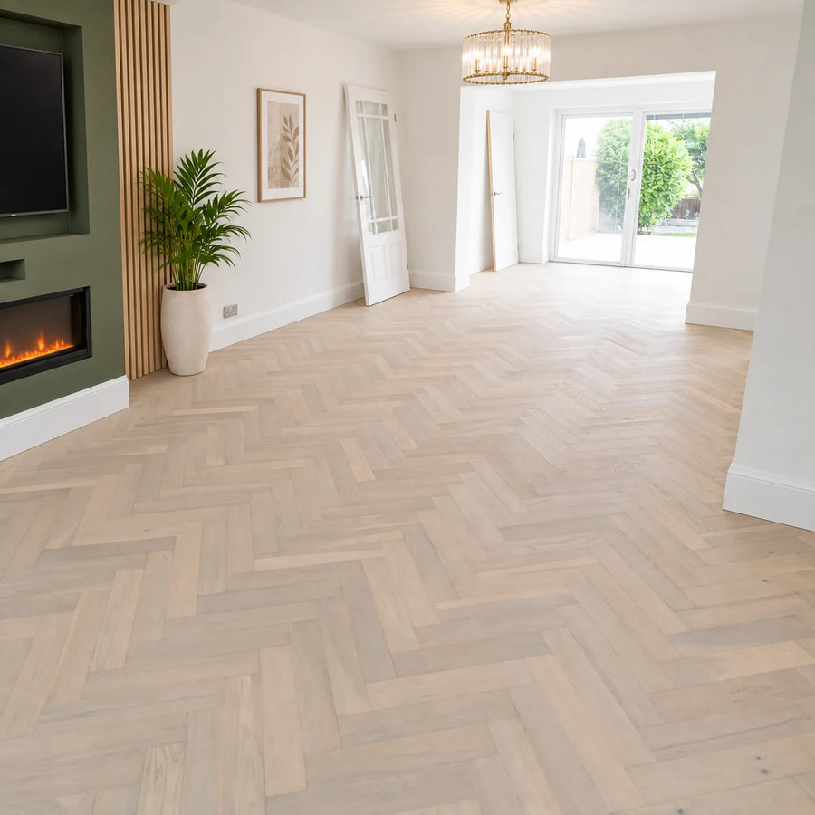 Infused White Oak 90mm Engineered Herringbone – image 1