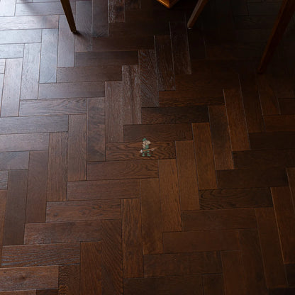 Dark Chocolate Oak 80mm Engineered Herringbone – close-up of the surface