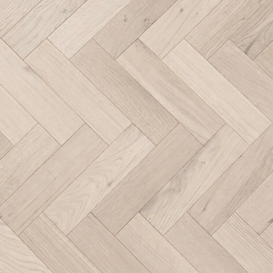 Scandi Oak 80mm Engineered Herringbone – close-up of the pale oak herringbone pattern