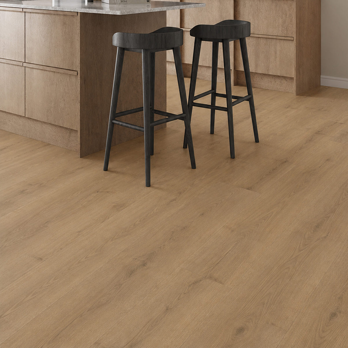 Rich Tea Oak 12mm Laminate – laid in a kitchen