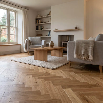 Natural Oak 90mm Solid Herringbone – image 1