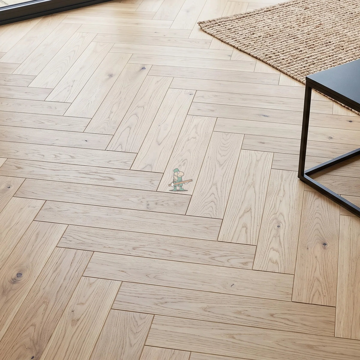 Seashell Light Oak 90mm Solid Herringbone – close-up of the surface