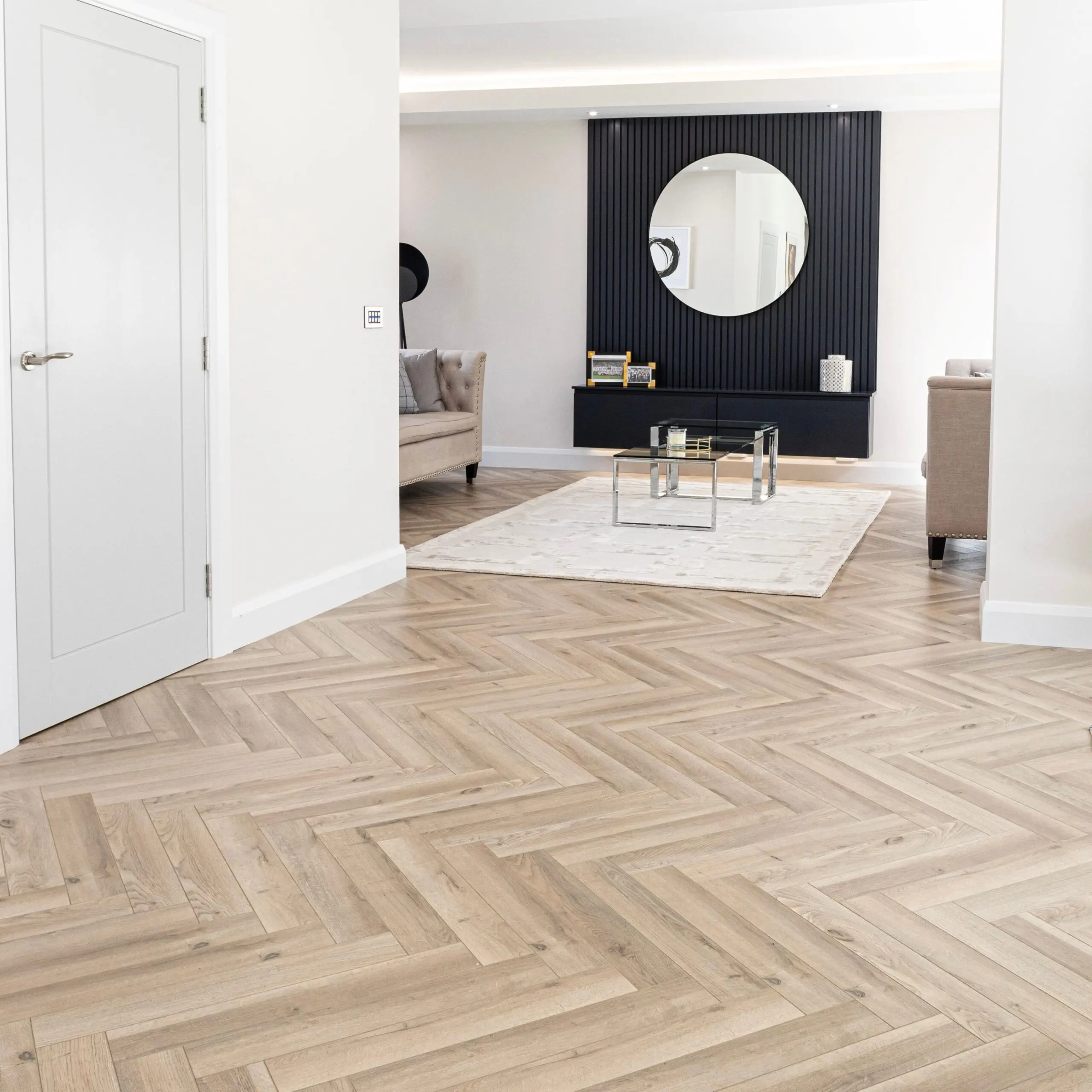 Grey Beige Oak 12mm Laminate Herringbone Flooring