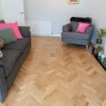 Cambridge Ashdown Oak 10/3 x 80mm Natural Brushed Oiled Herringbone Engineered Wood Flooring in Living Room