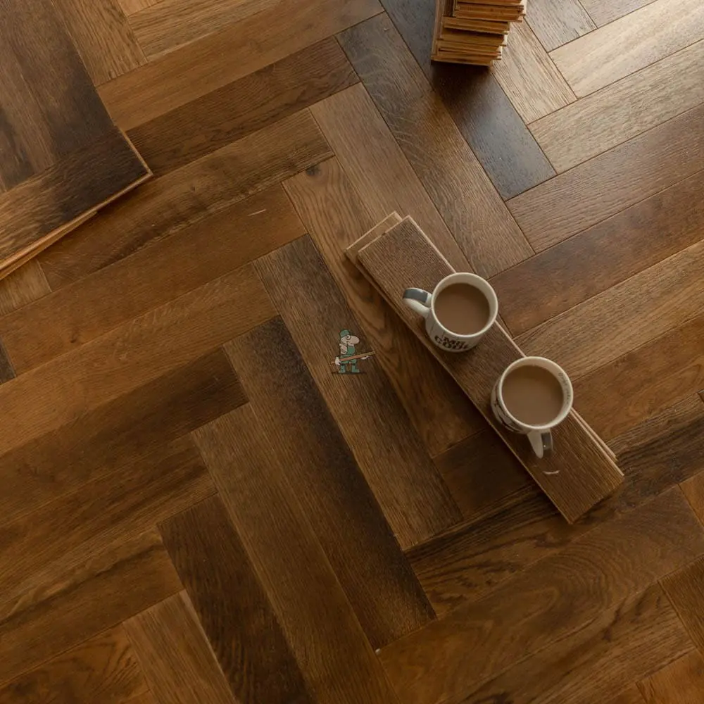Nature 18/5 x 100mm LARGE Double Smoked Oak Herringbone Engineered Wood Flooring