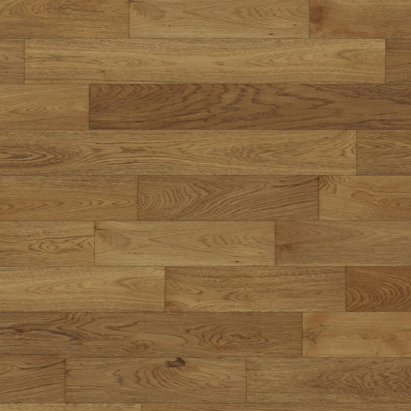 Light Smoked Oak Engineered Wood Flooring with a lacquered finish, showcasing warm golden tones and a textured surface.