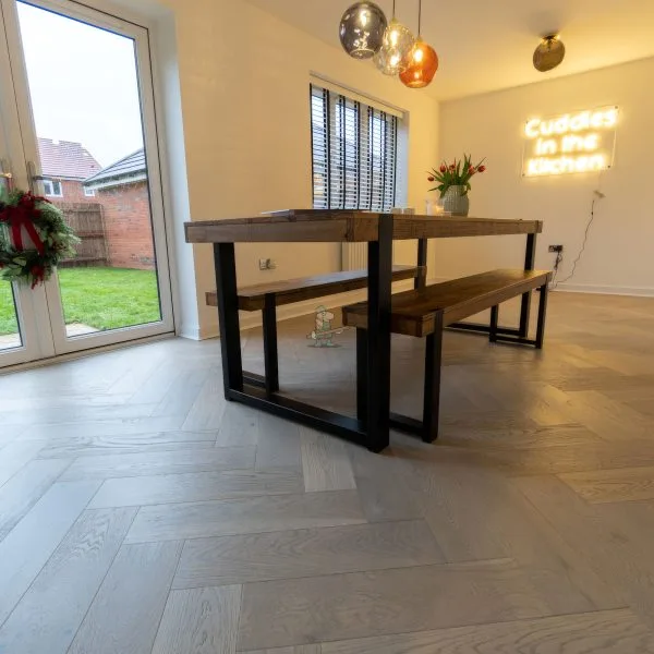 Riviera Click 14/3 x 150mm Grey Brushed Oak Herringbone Engineered Wood Flooring