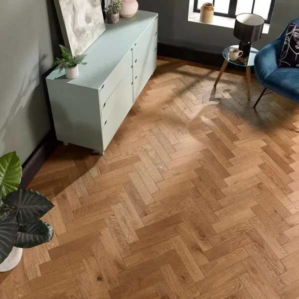 Parquet 18 x 90mm Smoked Golden Oak Herringbone Solid Wood Flooring