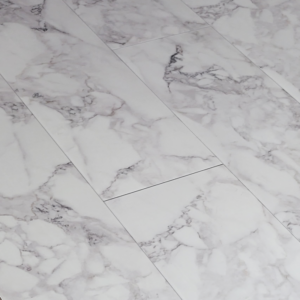 Home High Gloss 8mm White Marble Tile Effect AC5 Laminate Flooring