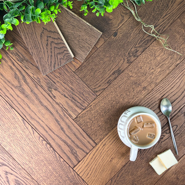 Riviera 14/3 x 90mm Smoky Brushed Oak Herringbone Engineered Wood Flooring