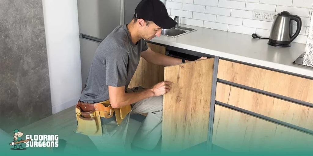 A man installing cabinets on the floor