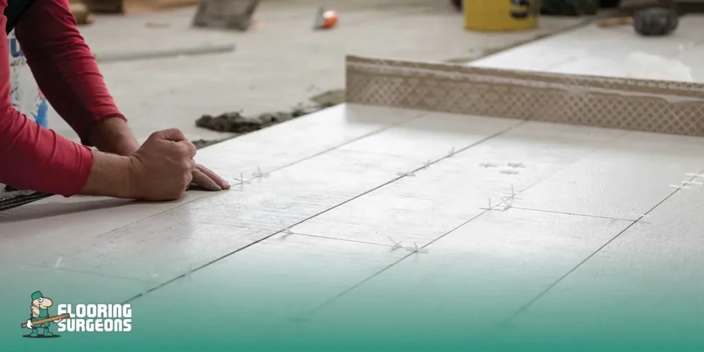 A man installing flooring