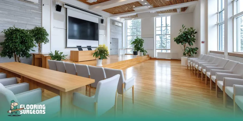 Acoustic flooring tiles in the meeting room