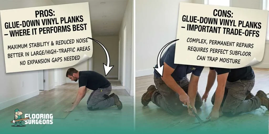Pros and Cons of Glue-Down Vinyl Plank Flooring