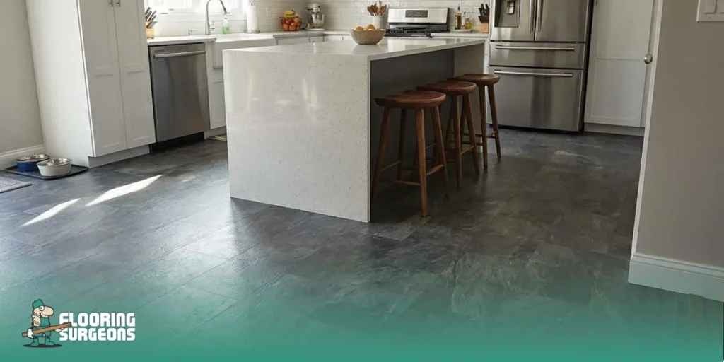 dark grey LVT flooring for kitchen