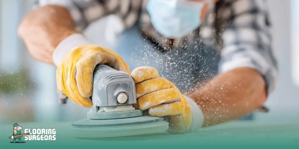 how do you sand a wood floor A man sanding the floor
