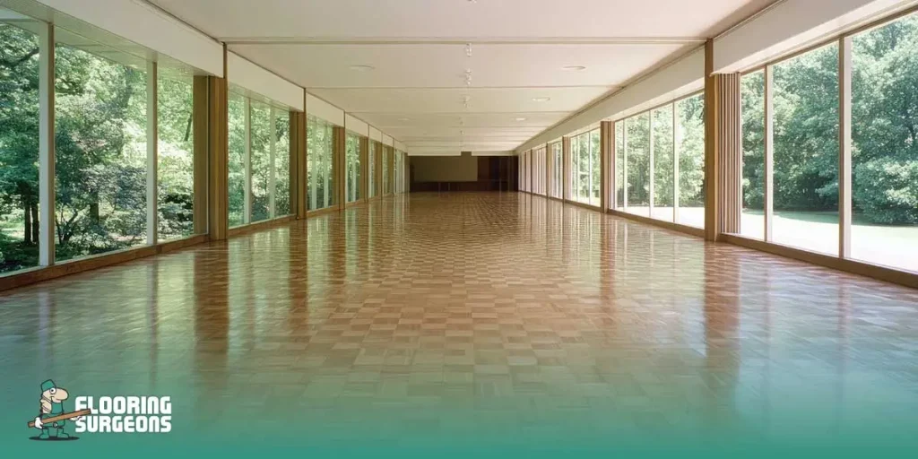 Patterned flooring installed in the hallway