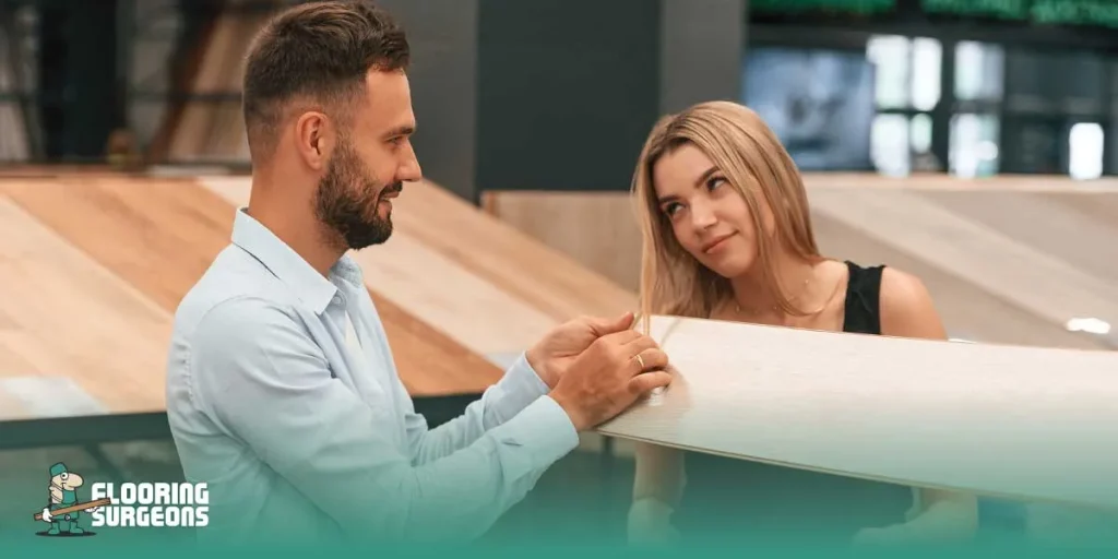 Two people buying flooring