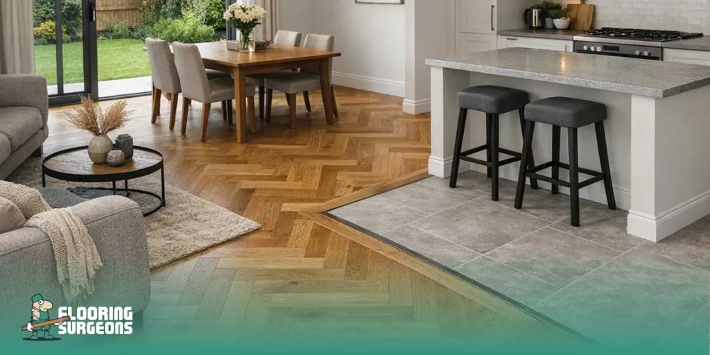 Using Flooring to Define Zones Without Walls Using different flooring materials