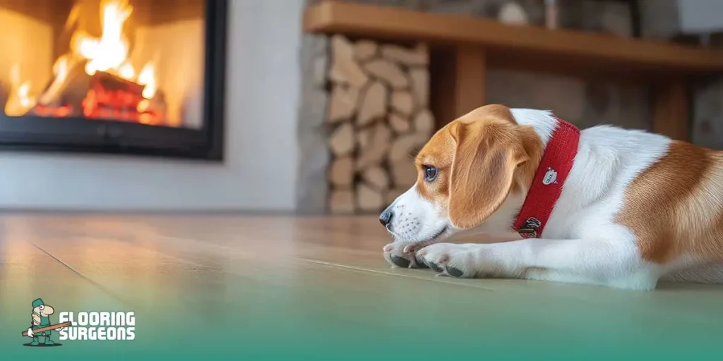 why does my floor feel cold dog sleeping on the rug by the fireplace