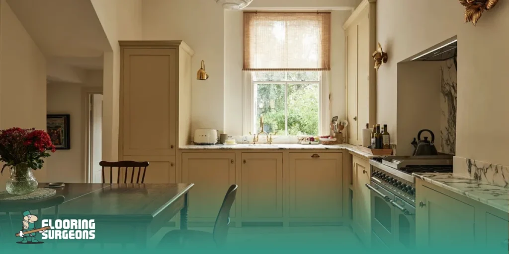 Why Is Farrow and Ball Paint So Expensive Neutral kitchen interior showing coordinated wall colour and flooring, highlighting budget decisions between paint and floors